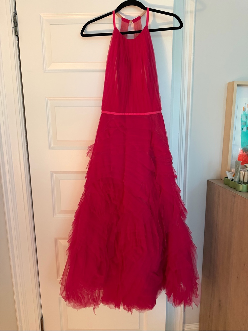 Marchesa Notte Strapless Hot Pink Tulle Evening Gown